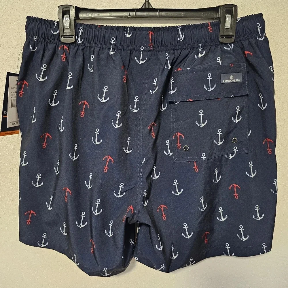 Rainforest Navy ⚓️ Anchor Swim Trunks Men's Size Medium NWT